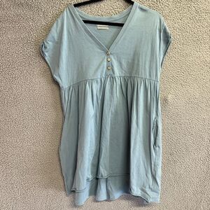 Urban Outfitters Babydoll Tunic Womens M Light Blue V-Neck Button Front Pockets